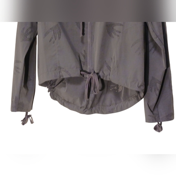 Nanette Lepore -Gray Zip-Up Jacket,Ruched Sleeves, Sparrow Design, Front Pockets - Picture 9 of 15